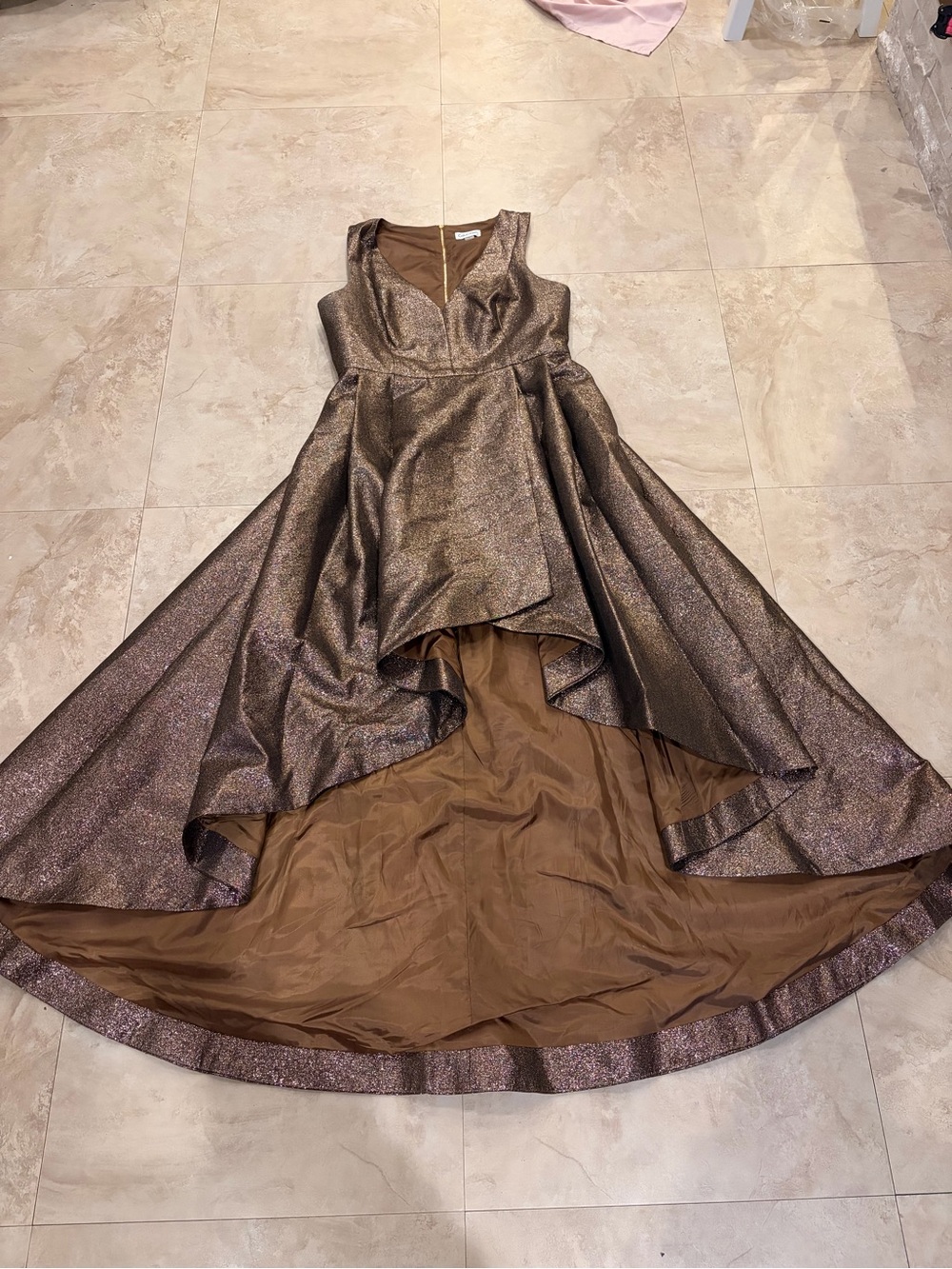 Calvin Metallic Brown Evening Dress